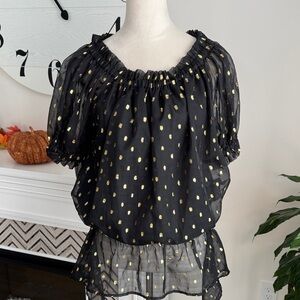 WD.NY Black Blouse with Gold Accents NWOT